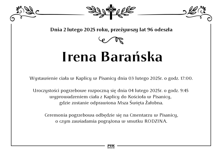 Irena Barańska - nekrolog